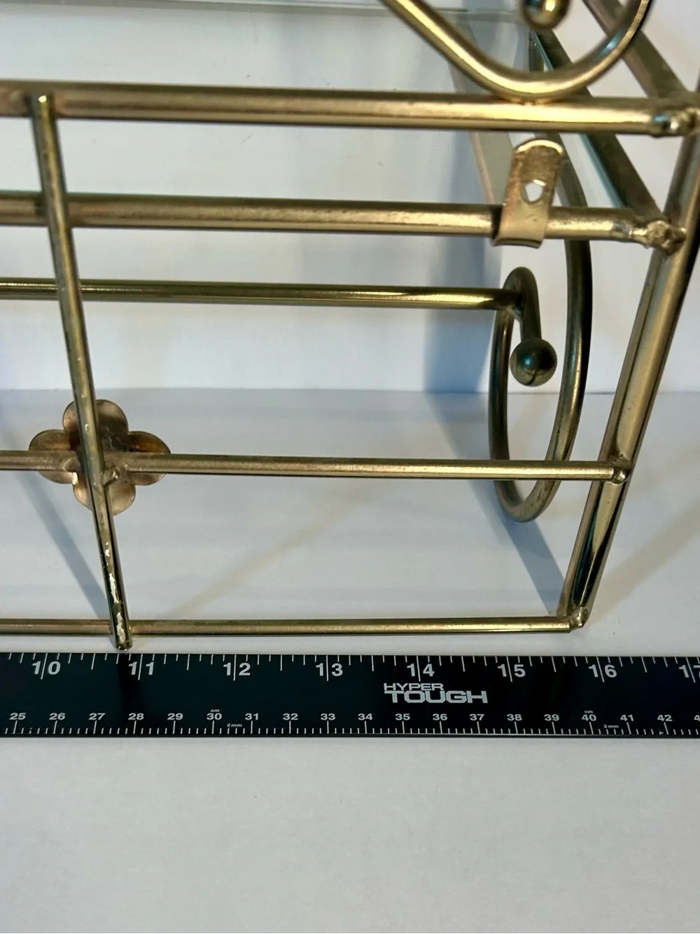 Vintage Brass Colored Glass Display Shelf  With Towel Holder
